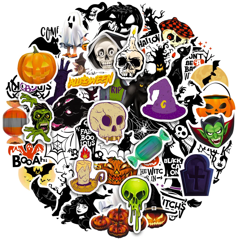 

10/30/50PCS Horror Halloween Stickers DIY Laptop Window Wall Door Fridge Car Cartoon Ghost Pumpkin Sticker Decals Kids Toy Gifts