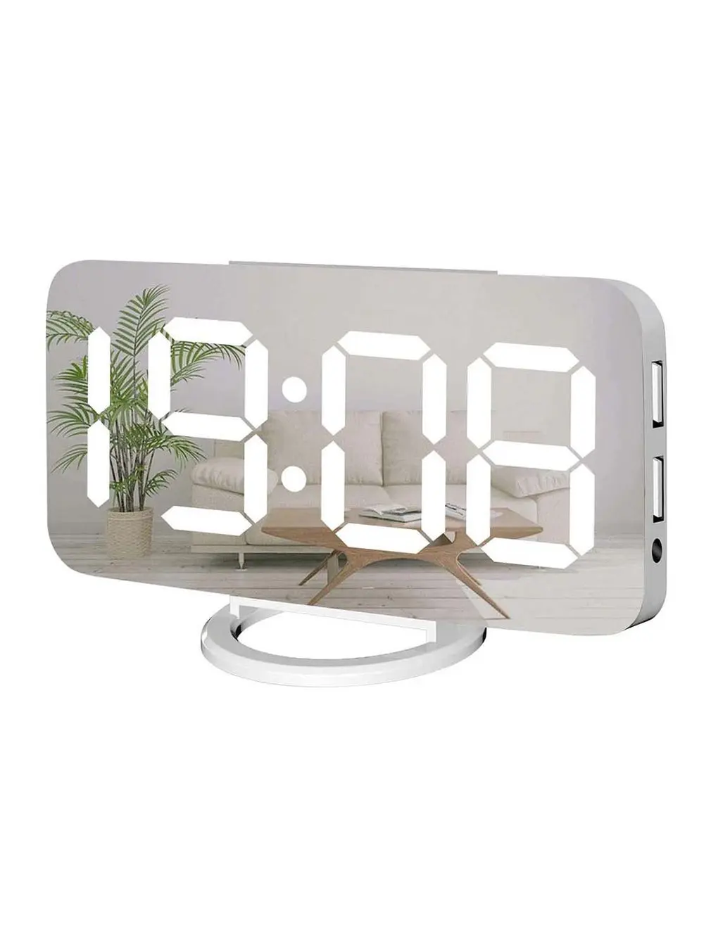 

Digital Alarm Clock Large LED Mirror Large Digits Low Night Light 2 USB Charging Ports Desktop Alarm Clock For Bedroom