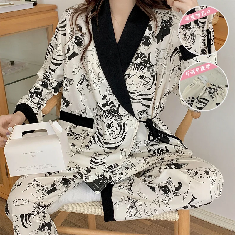 Пижамы Materni для женщин свободные пижамы с длинным рукавом тонкие женские из