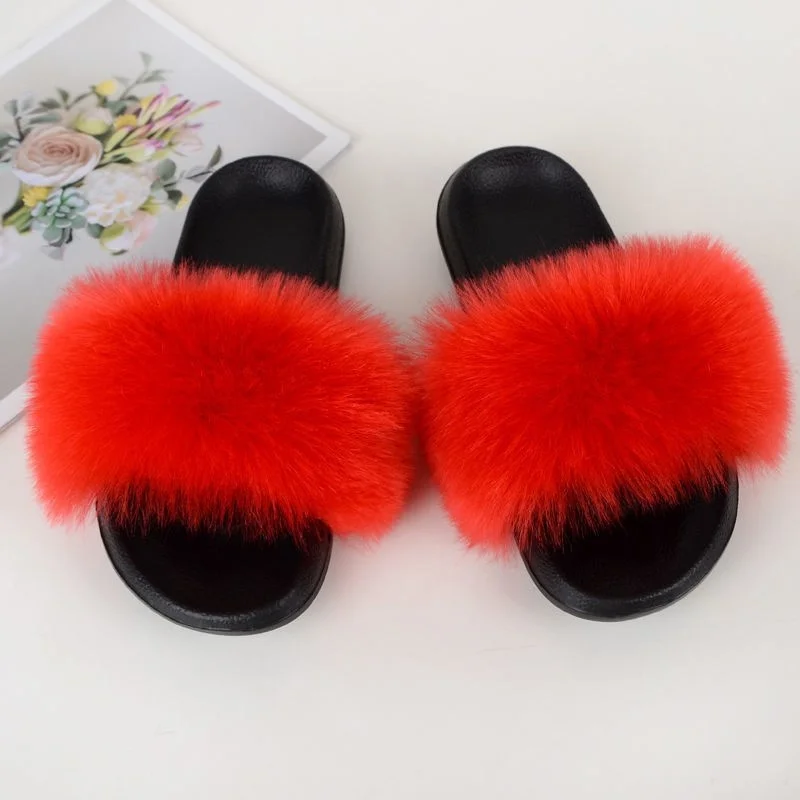 

Summer Fur Slippers Women Faux Fur Slides Home Furry Flat Sandalsfluffy Out Door Casual Fur Flip Flops Flats House Shoes