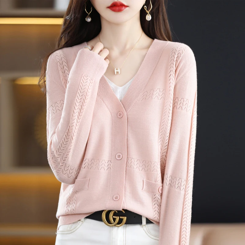 

Cardigan Knitted Jacket Women's Thin Spring And Summer Shawls With Short All-Match Sunscreen Air-Conditioning Shirts Hollow Tops