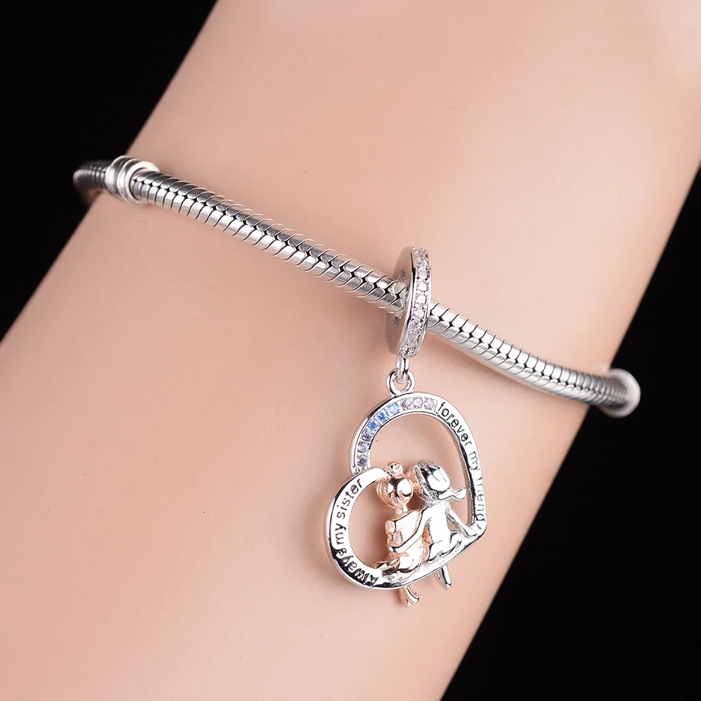 925 Sterling Silver Always My Sister Forever Friend Pendant Charm Beads Fits Original Brand Bracelet Necklace Jewelry | Украшения и