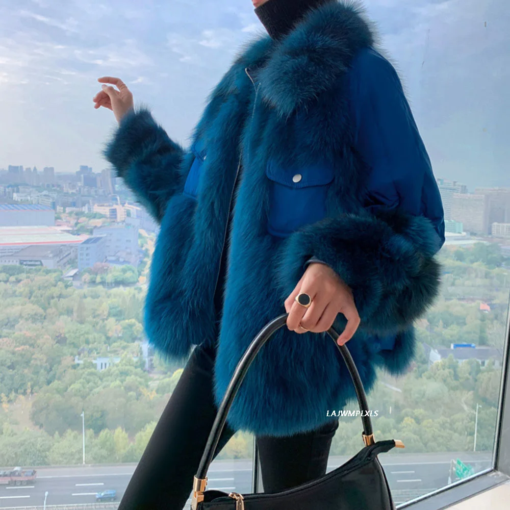 

Новинка 2023, женская зимняя Роскошная куртка из лисьего меха на утином пуху, женская одежда, топы, куртки для зимы