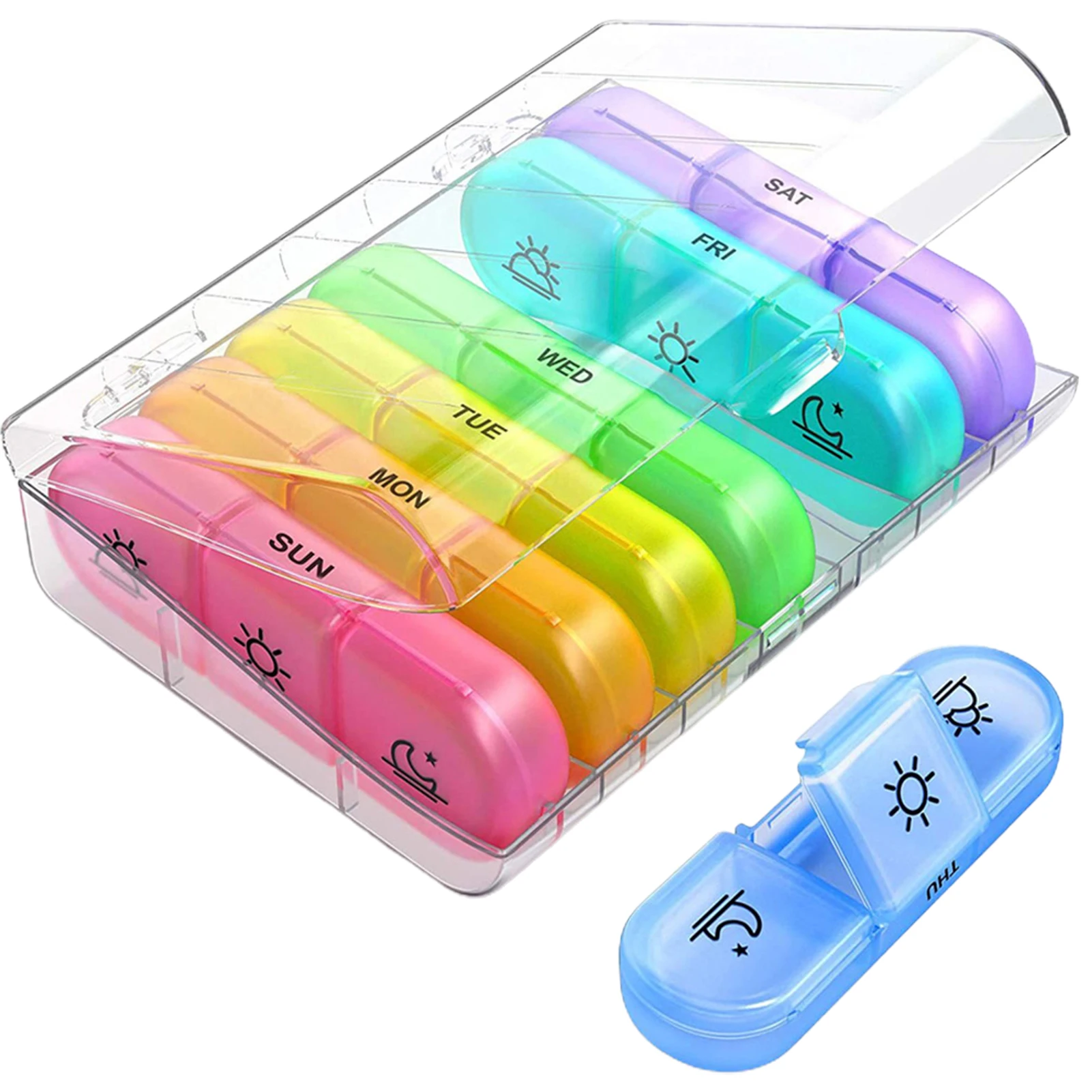 

Daily Medicine Organiser 7days Weekly Removable Dustproof Travel Medication Box 21 Grids Pill Vitamin Supplement Candy Storage