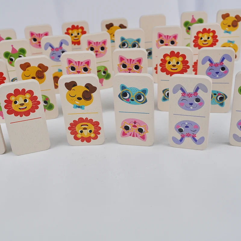 

28Pcs/Set Multilingual Animal Domino Wooden Toys Understanding the World Domino Block Early Education Cognitive Game