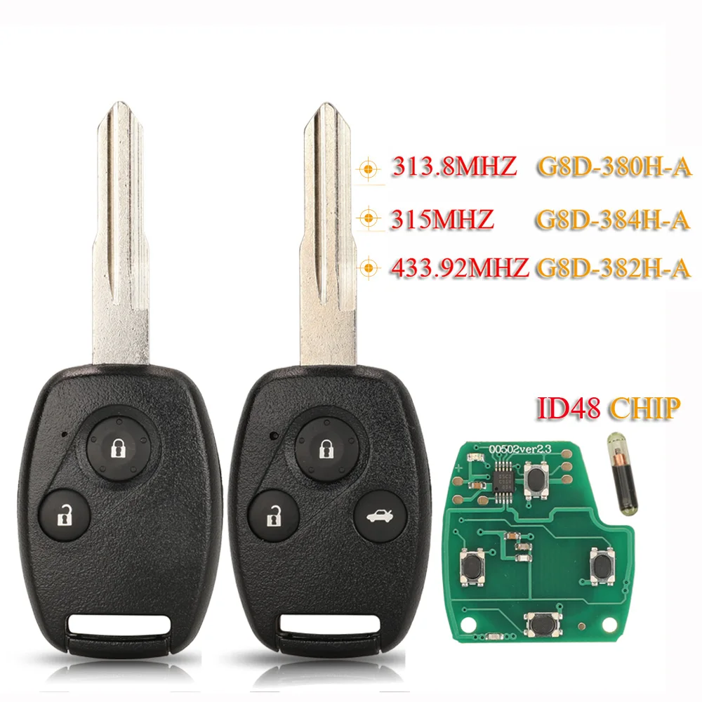 

jingyuqin Car Remote Key 313.8/315/434MHZ ID48 For Honda Accord CRV HRV Fit City Jazz Odyssey Shuttle Civic HON58R Blade