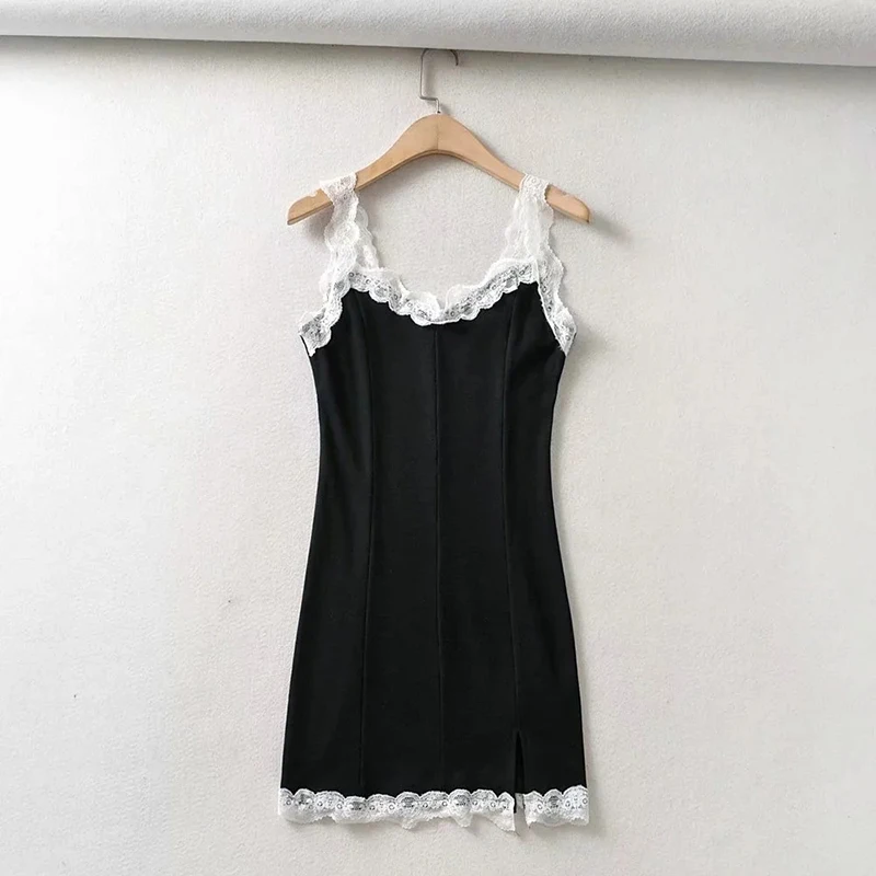 2022 Women'S Summer New Lace Edge Stitching Slim Hip Lift Sexy Suspender Dress