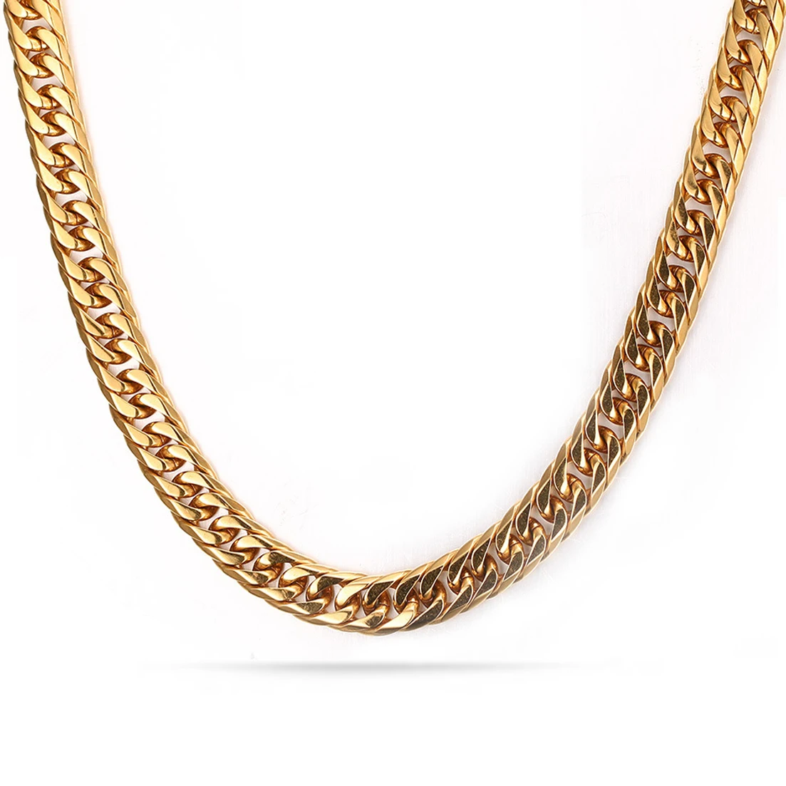 

New 316L Stainless Steel Gold Double Curb Cuban Link Chain Necklace Jewelry Gifts For Men Women 7.5mm 24inch