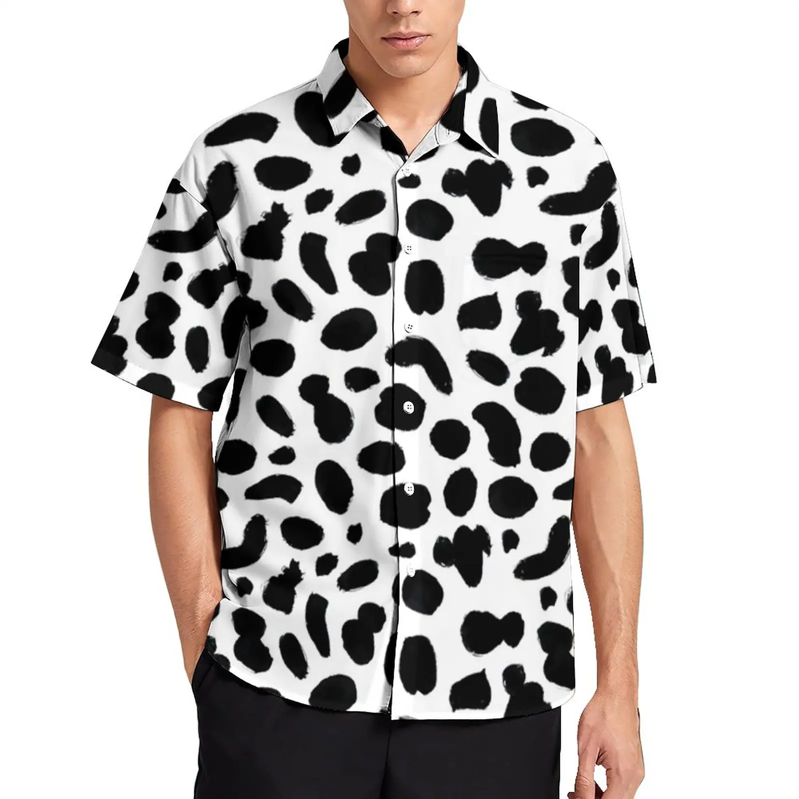 

Dalmatian Print Blouses Male Black White Spots Casual Shirts Hawaii Short Sleeve Design Stylish Oversized Vacation Shirt Gift
