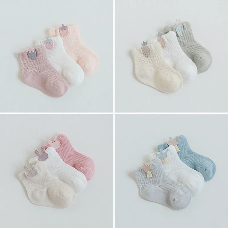 

3 Pairs Summer Breathable Baby Socks Autumn Combed Cotton Thin Boneless Cartoon Mesh Socks Newborn Infant Toddler Girls Socks