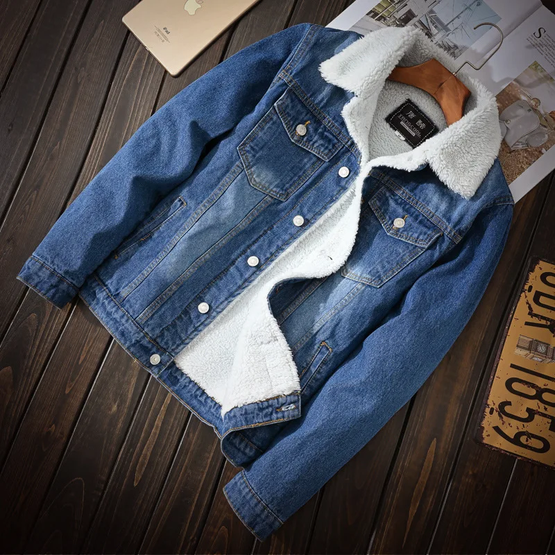 

Trendy Warm Fleece Thick Denim Jacket 2022 Winter Fashion Mens Jean Jacket Coat Outwear Male Cowboy Wholesale Plus Size S-6XL