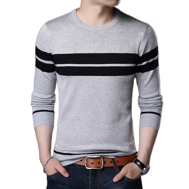 

Autumn Men's Knitted Sweater T Sirt Comfy O Neck Lon Sleeve Pullover Stripe Patcwork Jumper Casual Bottomin Sirt for Winter