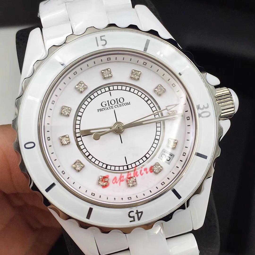 

Новинка Мужские автоматические механические часы Сапфировая керамика белый черный 38 мм