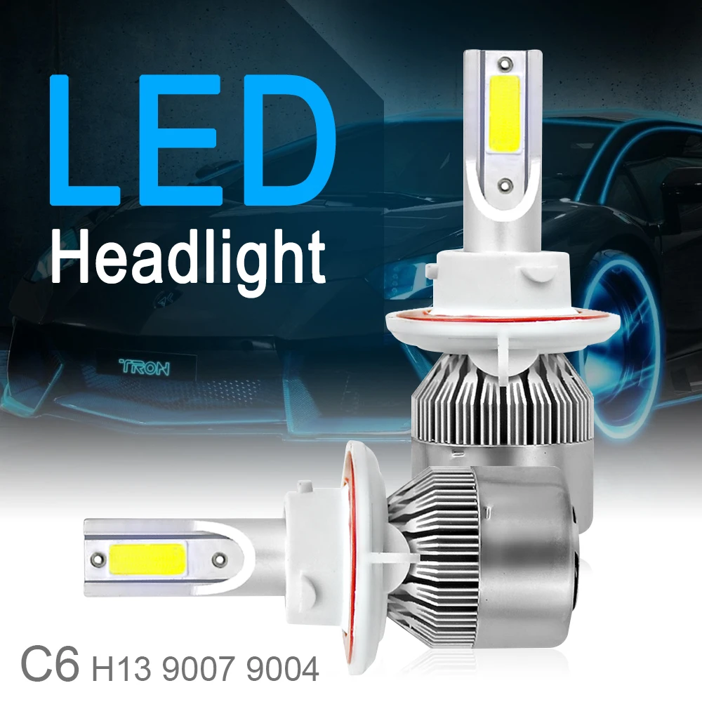 

Universal Car Headlight Bulbs 2pcs H13 /9008 C6 3800LM 6000K 36W COB LED Car Headlight Kit Waterproof LED High or Low Light Bulb
