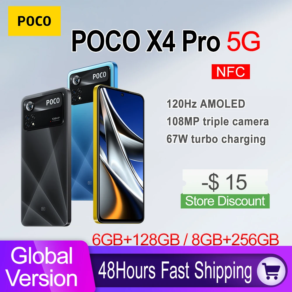 Global Version POCO X4 Pro 5G NFC Smartphone 6GB 128GB/8GB 256GB Snapdragon 695 120Hz 67W Turbo Charging 108MP Triple Camera