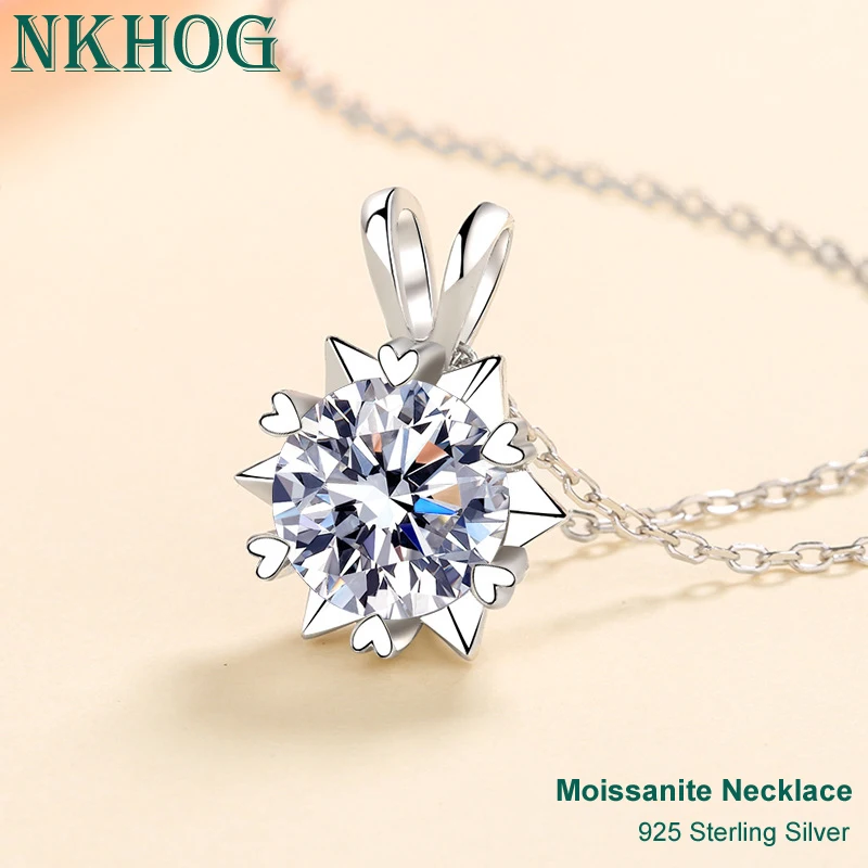 

925 Sterling Silver 1ct 2ct 3ct Moissanite Pendants Necklace For Women D Color VVS1 Lab Diamond 6 Prong Heart Wedding Jewelry