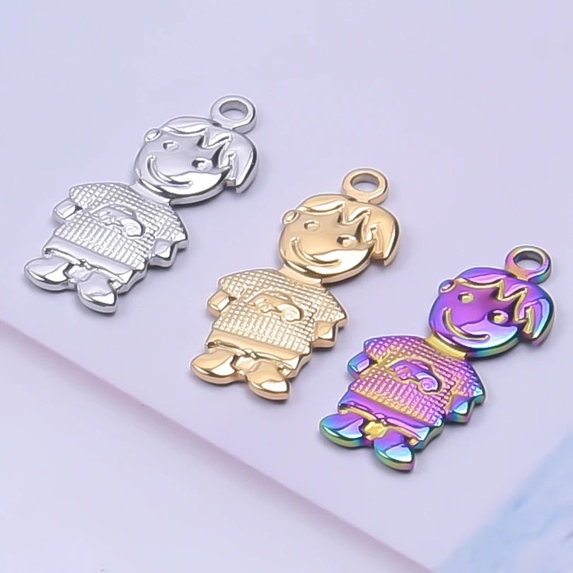 

3pcs Tee Boy Bulk Charms For Jewelry Making Supplies Personality Necklace Accessories Stainless Steel Charm Pendant DIY Material