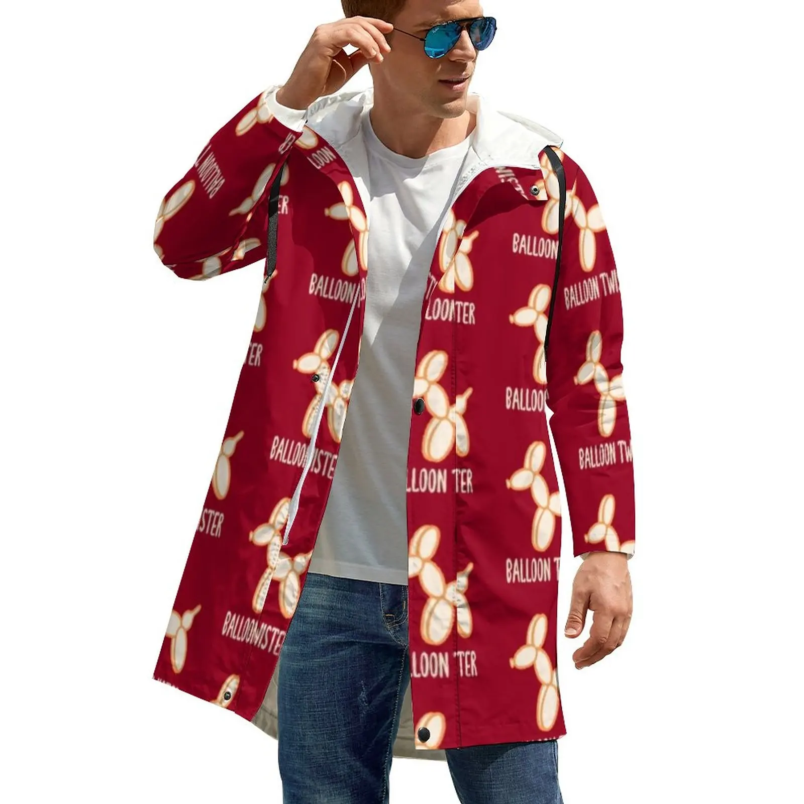 

Balloon Twister Trench Coats Funny Dogs Print Long Casual Windbreak Men Printed Trendy Loose Winter Jackets Plus Size 5XL