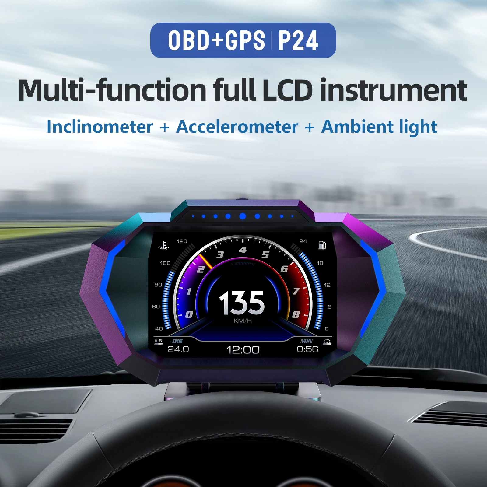 

P24 OBD2 + GPS HUD Автомобильный проекционный дисплей Многофункциональная интеллектуальная автомобильная система Измеритель скорости Цифровой экран Inclinometro 4x4 Off Road