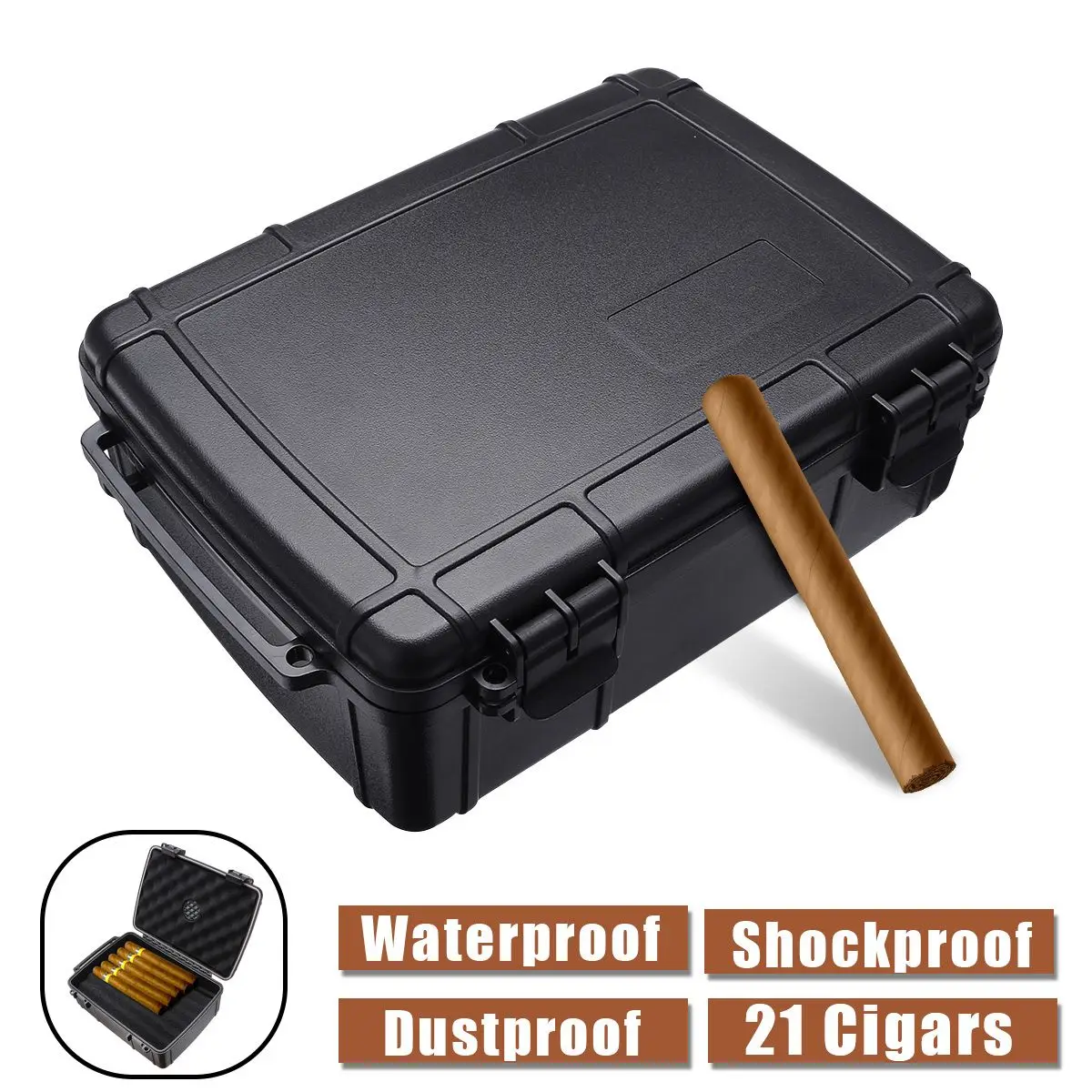 

Waterproof Portable Cigar Travel Humidor Box Cigar Case Cigar Humidor Box Dust proof Shockproof Black Cigar Holder Storage Box