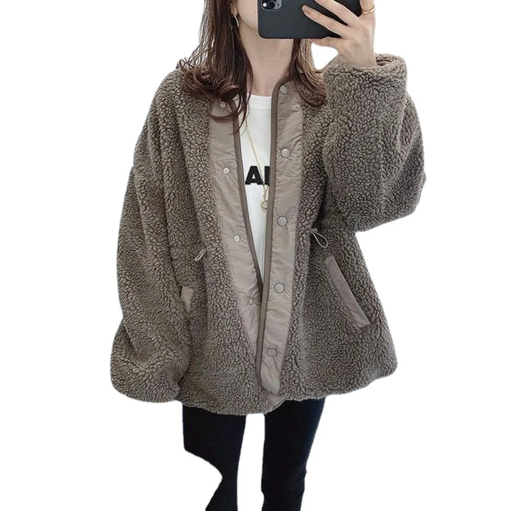 Winter Short Cotton Padded Jacket Long Sleeve Tops Loose Thickening Warm Faux Fur Jacket Japanese New Style Cute Button Overcoat