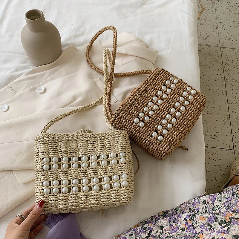 

Women'S Bag 2022 New Straw Bag Fashion Korean Version Trend Pearl Braided Shoulder Messenger Bag