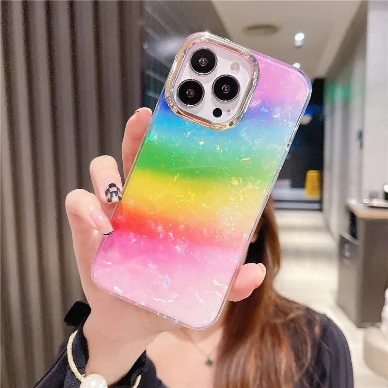 

Electroplated Glitter Shell Pattern Case, Stylish Transparent Protective Cover for iPhone 12 Pro Max, TPU + PC