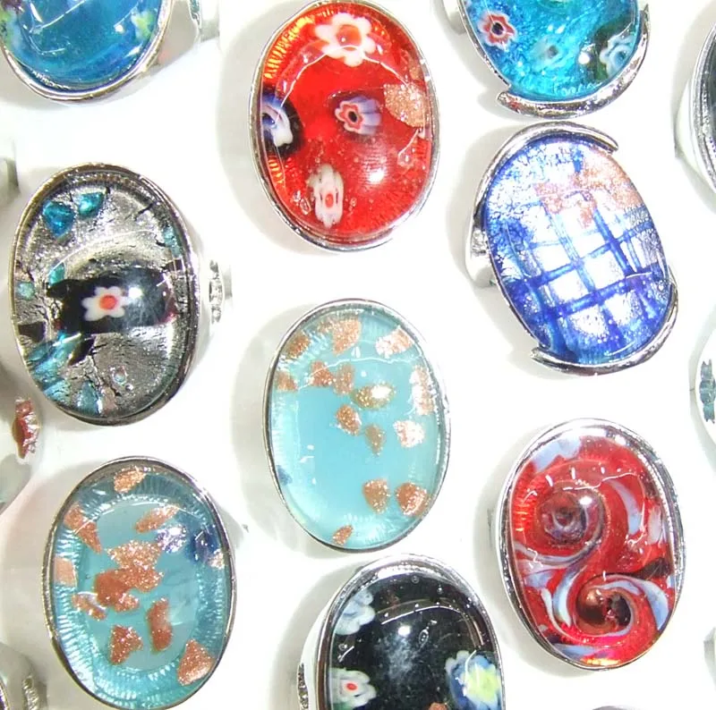 

Wholesale 10pcs Vintage Tibet Boho Silver Alloy Flower Resin Stone Rings for Women Party Colorful Boho Big Oval Geometric Ring