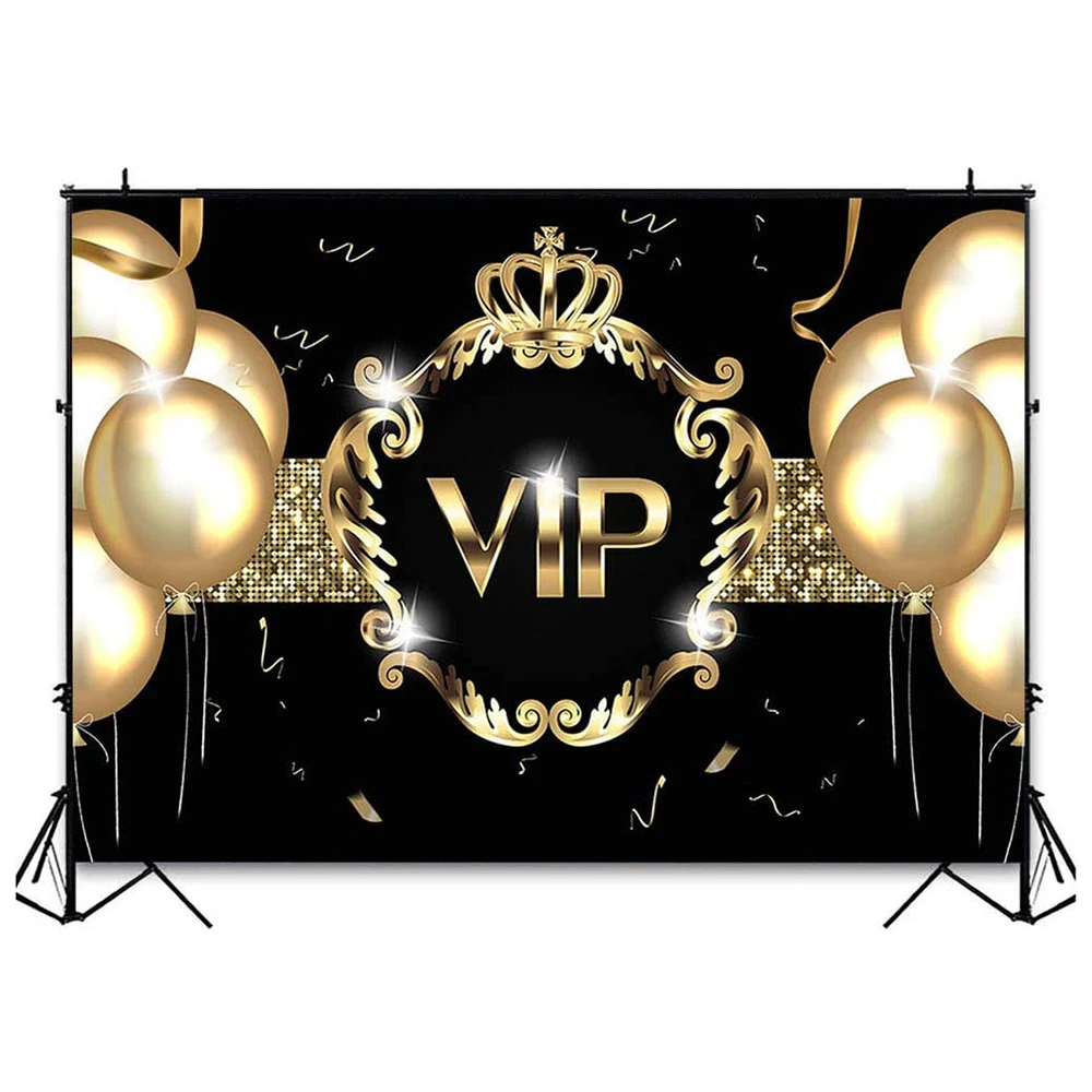 

VIP Party Backdrops for Birthday 7x5ft Golden Balloon Black Gold Photography Background VIP Photo Booth Backdrop for Parties