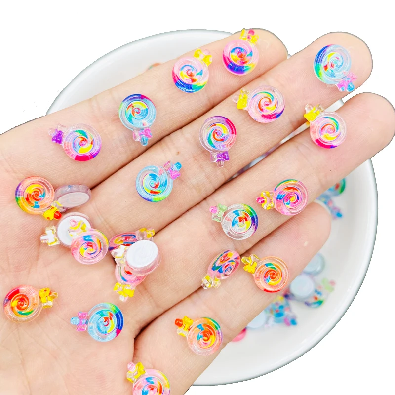 

50 Pcs New Mini Kawaii Cartoon Cute Colorful Lollipop Resin Scrapbook Rhinestones 3D For DIY Manicure Accessories Decorations