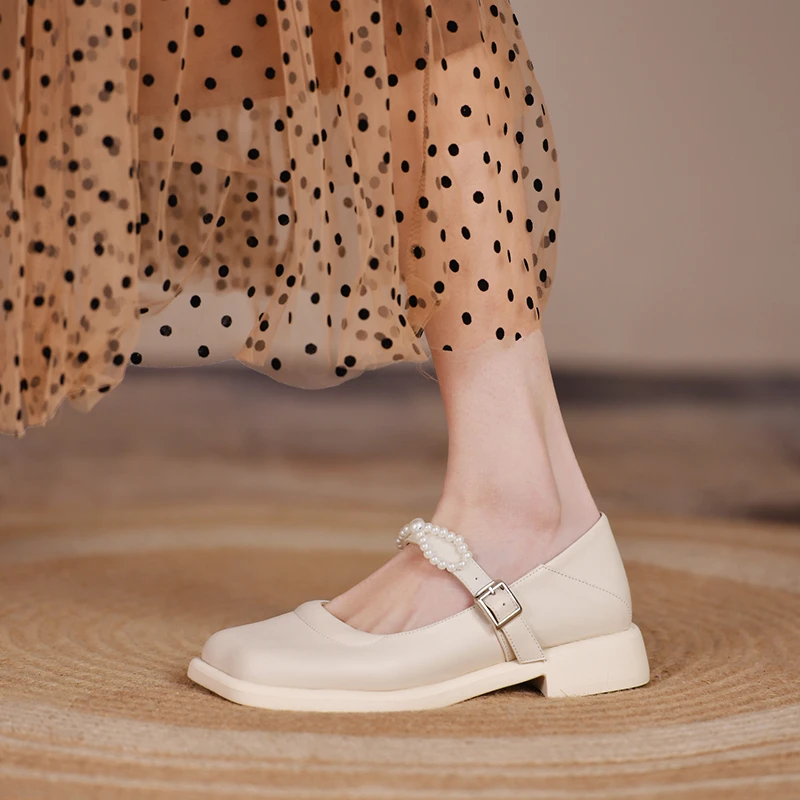 

Summer Shoes Ladies Oxfords Women's Pearl Decorateion Female Footwear Autumn Square Toe Casual Sneaker 2022 Leather New Retro On