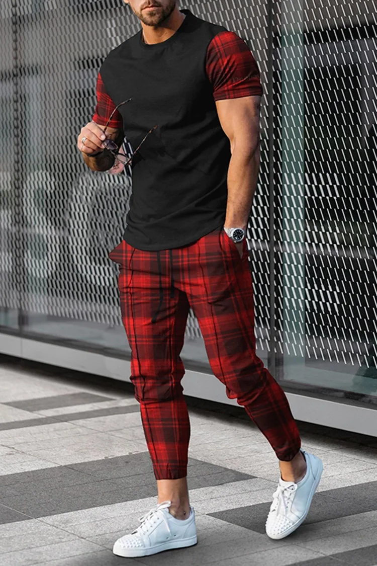 Summer Men's Trousers Tracksuit Set Sportwear 3d Print Stripe Short Sleeve T Shirt+Long Pants 2 Piece Set Men Tracksuit Clothes