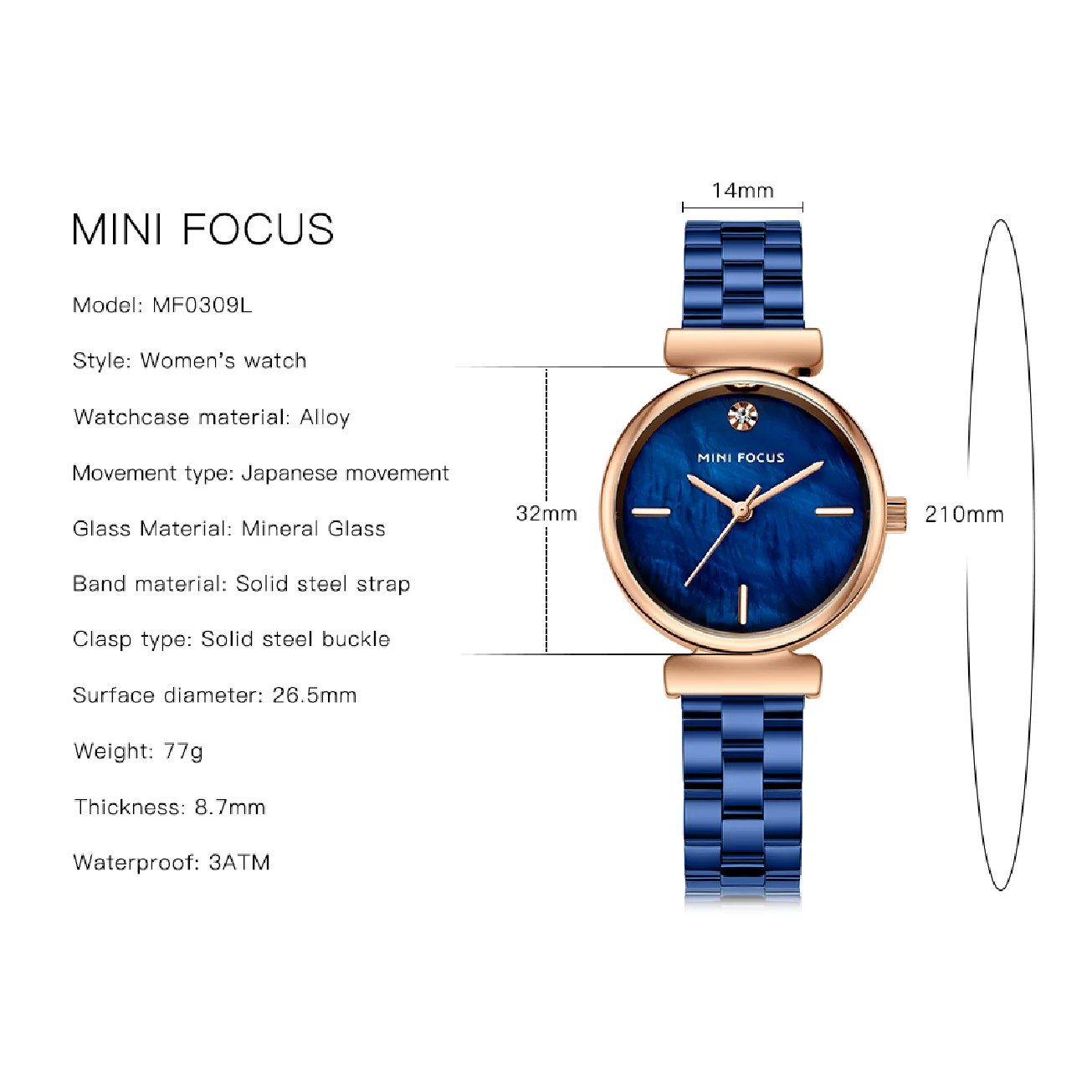 MINFOCUS Blue Watch Women  Shell surface Dial Top Luxury Brand Stainless Steel Female Quartz Watch Waterproof Clock Montre Femme enlarge