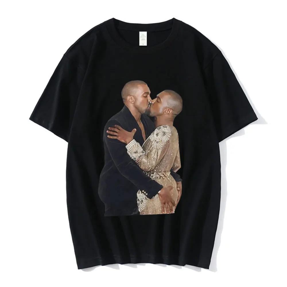 

Rapper Hip Hop Kanye West Kissing T Shirt Retro Graphic T Shirts Cotton T-shirt Omari West Fans Lovers Men Women Oversized Tees