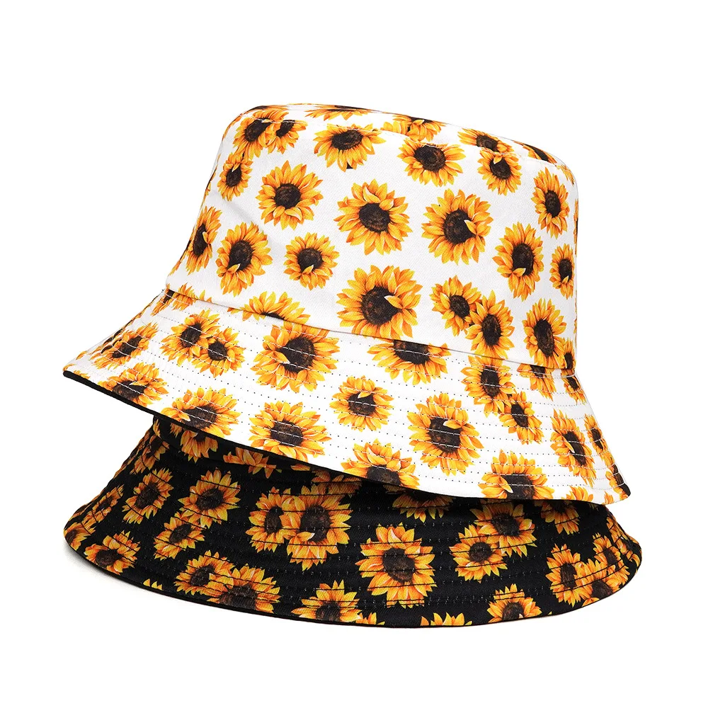 

Reversible Panama Bucket Hat Women's Summer Sunflower Print Fisherman Hat Beach Cap Floral Bucket Hat Men