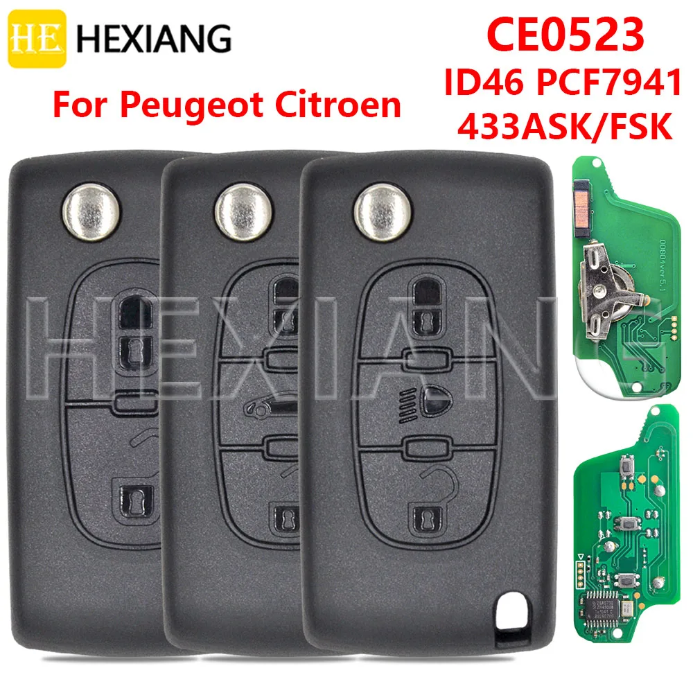 HE CE0523 ID46 PCF7941чип HU83/VA2 433ASK/FSK автомобильный дистанционный ключ для Peugeot 207 307 308 407 CC SW