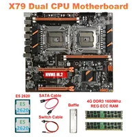 X79 Dual CPU Motherboard+2XE5 2620 CPU+2X4GB DDR3 1600Mhz RECC Ram+SATA Cable+Switch Cable+Baffle LGA2011 M.2 NVME