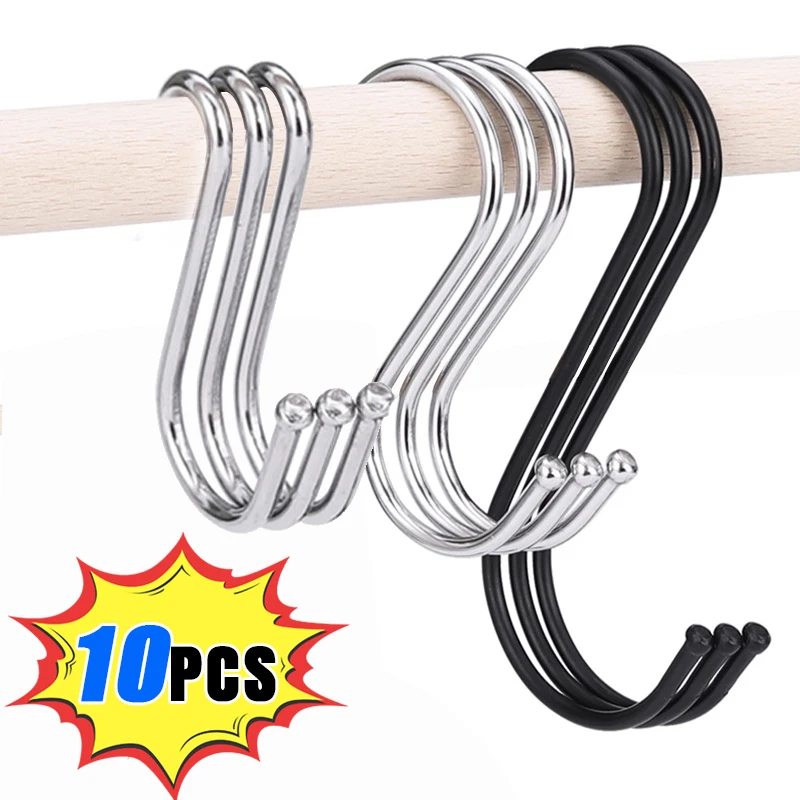 

10/1Pcs Stainless Steel S-Shape Hooks Multi-purpose Railing Towels Hanging Rack For Kitchen Bedroom Household Organizer Hooks