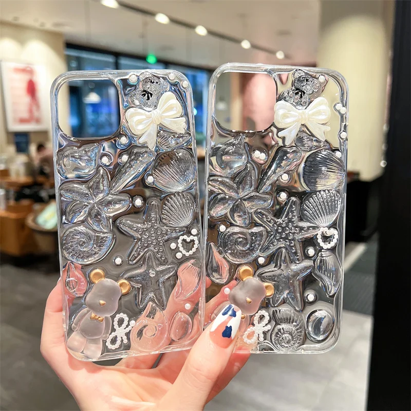 DIY 3D butterfly Transparent Protector For iphone 14 13 12 11Pro Max Plus  X XS XR Little Bear Soft Mobile phone case