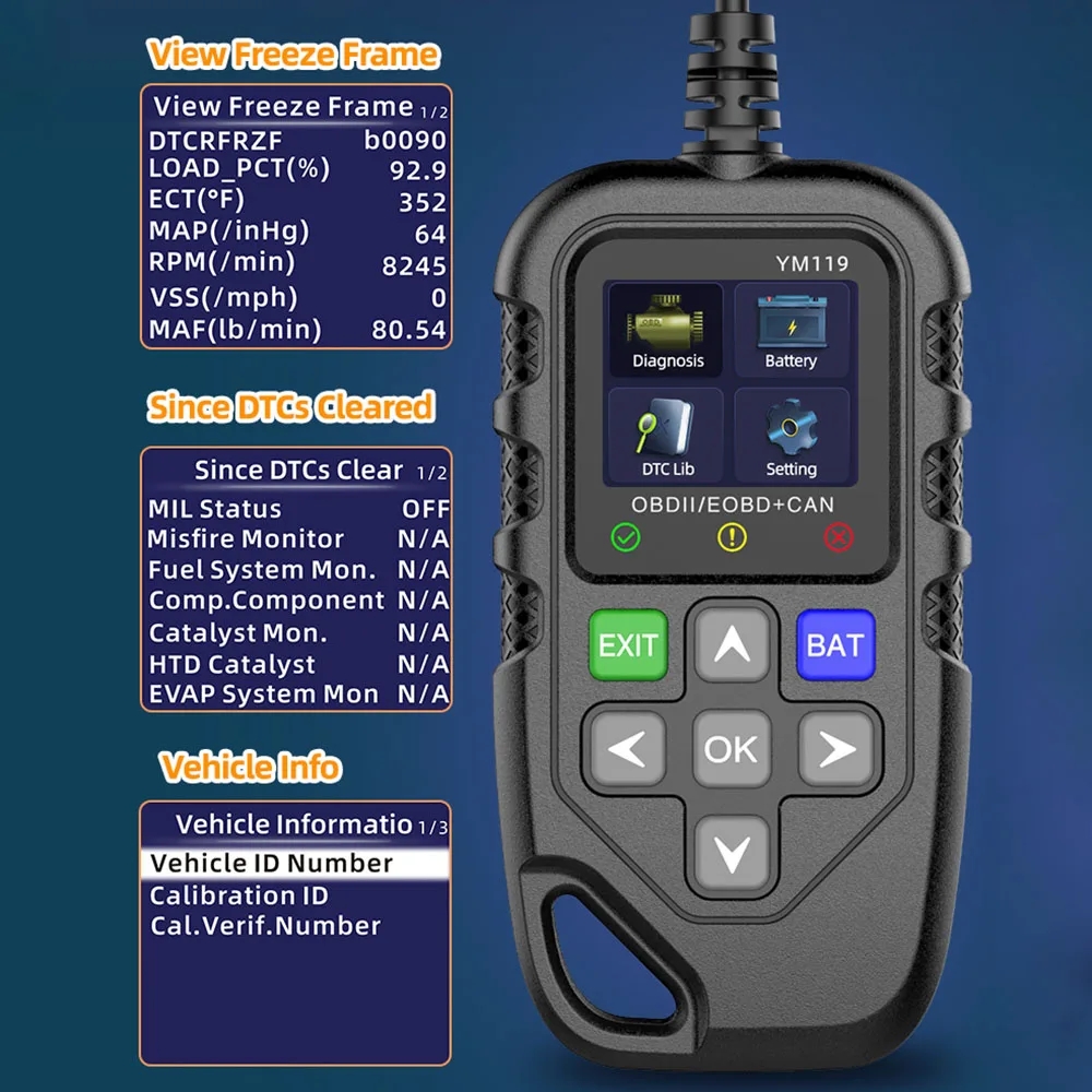 OBDII-сканер YM119 многоязычный автомобильный диагностический инструмент