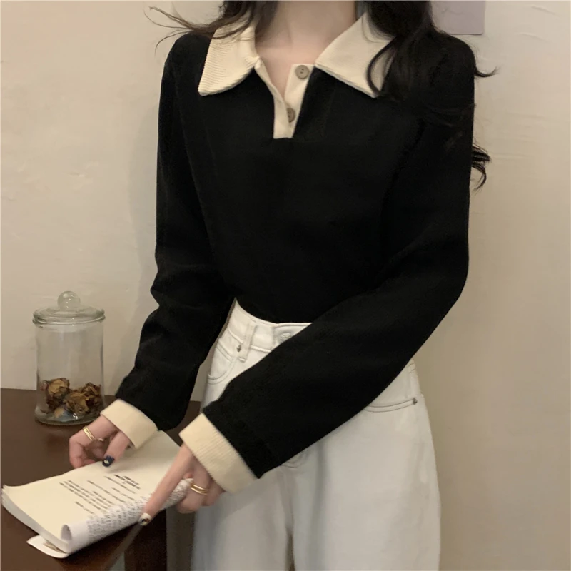

Women T-shirt Solid V-Neck Casual Autumn New Polo Collar Loose Age Reducing Corduroy Fashion Top 2023