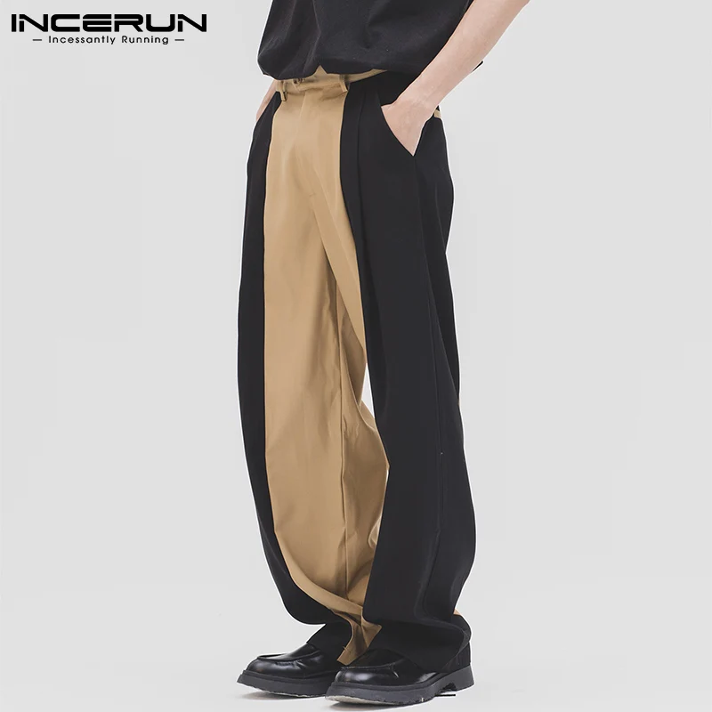 

Новинка, мужские прямые брюки INCERUN в Корейском стиле, свободные удобные мужские модные повседневные брюки на пуговицах с широкими штанинами...