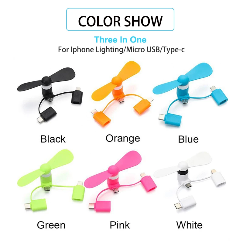 3 в 1 Мини вентилятор для iPhone Usb мини Iphone освещение Xiaomi Redmi Samsung Huawei Android Type C телефон
