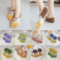 summer cartoon five finger socks soft anti slip women boat socks cotton breathable socks invisible quality korean hosiery 2022