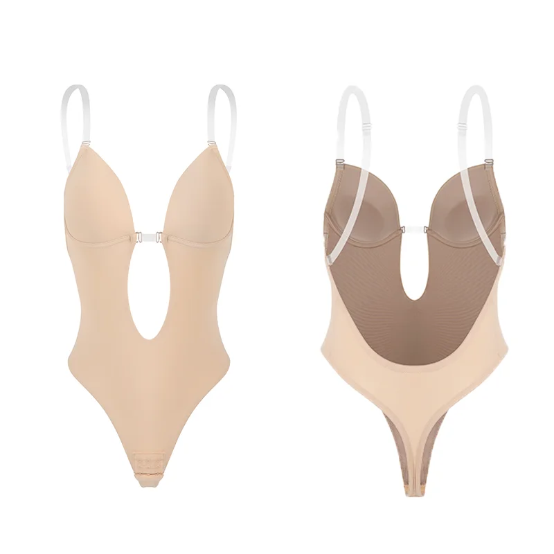 Women Sexy Deep V Neck Bodysuits Fajas MISS MOLY Backless U Plunge Thong Shapers Shapewear Clear Strap Padded Push Up Corsets