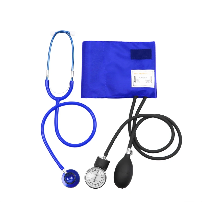 

Medical Blue Blood Pressure Monitor BP Cuff Manometer Upper Arm Aneroid Sphygmomanometer with Cute Dual Cardiology Stethoscope