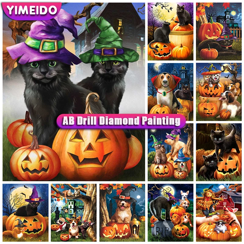 

Алмазная живопись YIMEIDO DIY 5D AB, Хэллоуин, кот, полная мозаика, животное, сумка на молнии, алмазная вышивка, мультяшная картина Стразы