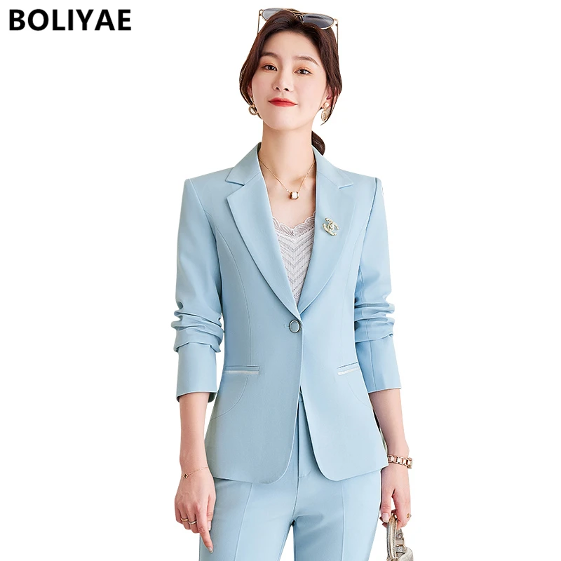 Women Blazer and Guard Pants Sets Two Pieces OL Jacket Suit Trousers Lady Spring Autumn Business Formal Overalls Suit Plus Size