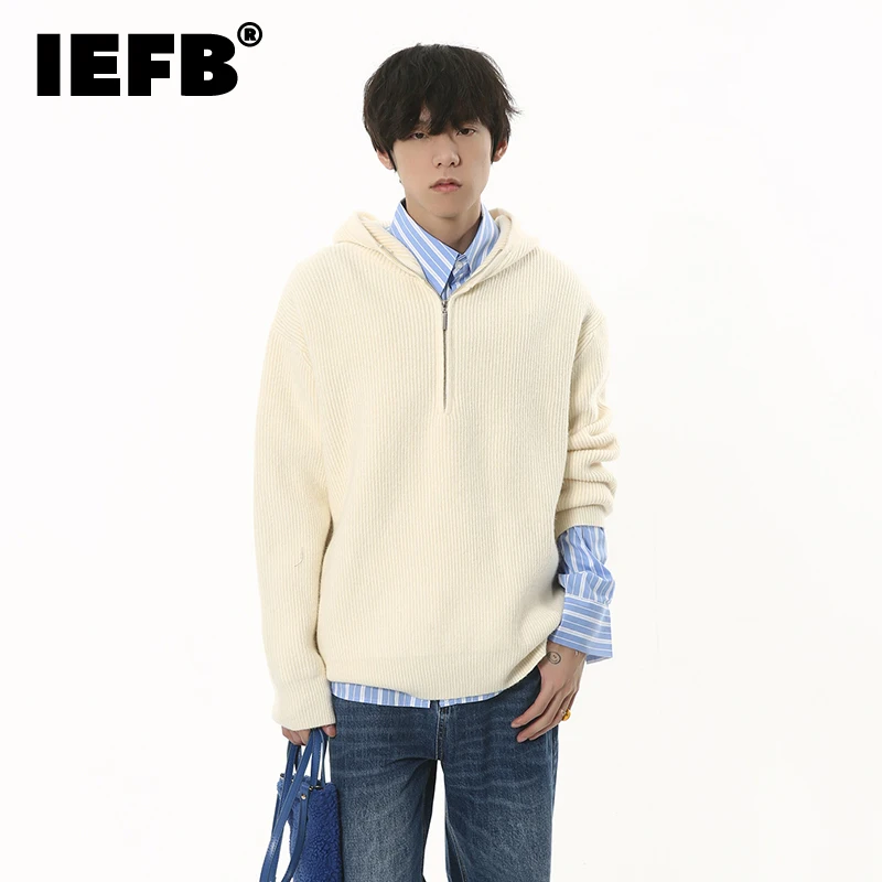 

Свитшот IEFB мужской с капюшоном, Модный трикотажный пуловер свободного покроя, в Корейском стиле, Простой Топ, на осень-зиму, 9C1878
