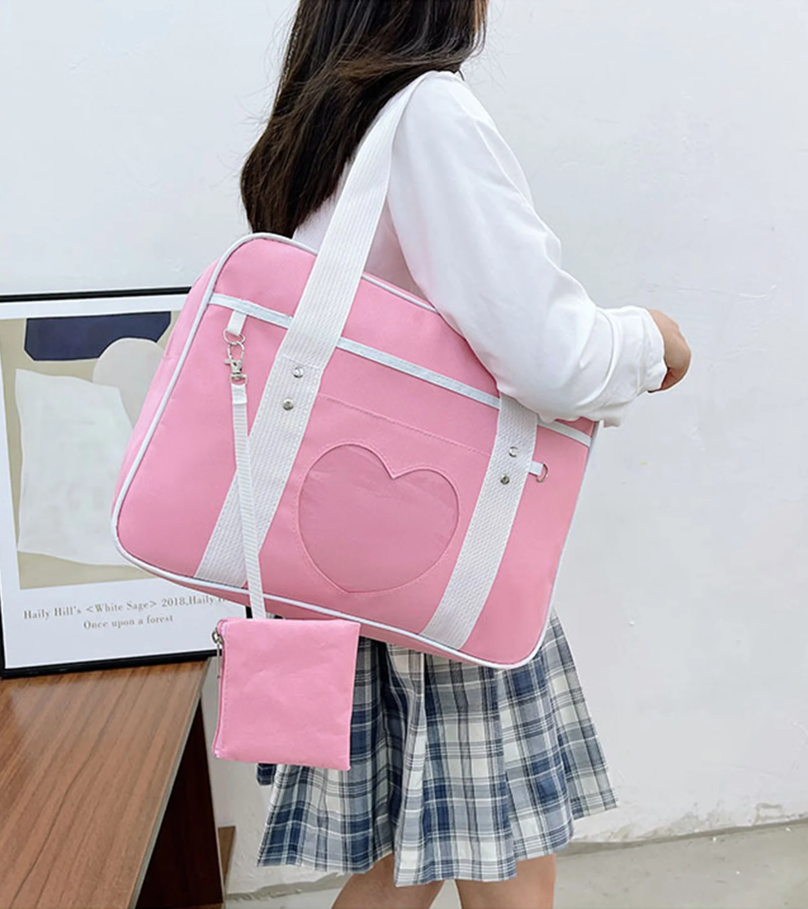 

Винтажная кавайная школьная сумка с сердечками в стиле Харадзюку JK, сумка с плечевым ремнем для косплея, комикс с мини-сумкой